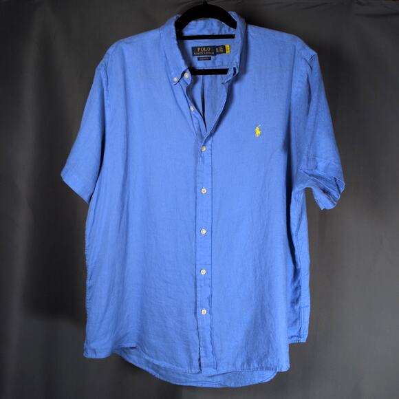 Polo Ralph Lauren Other - Polo Ralph Lauren Men's 100% Linen Blue Classic Fit Short Sleeve Button Shirt XL